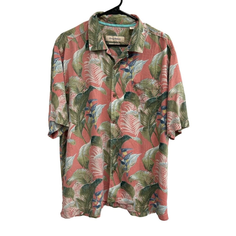Tommy Bahama Mens Silk Hawaiian Shirt Sz L Tropical Floral Short Sleeves